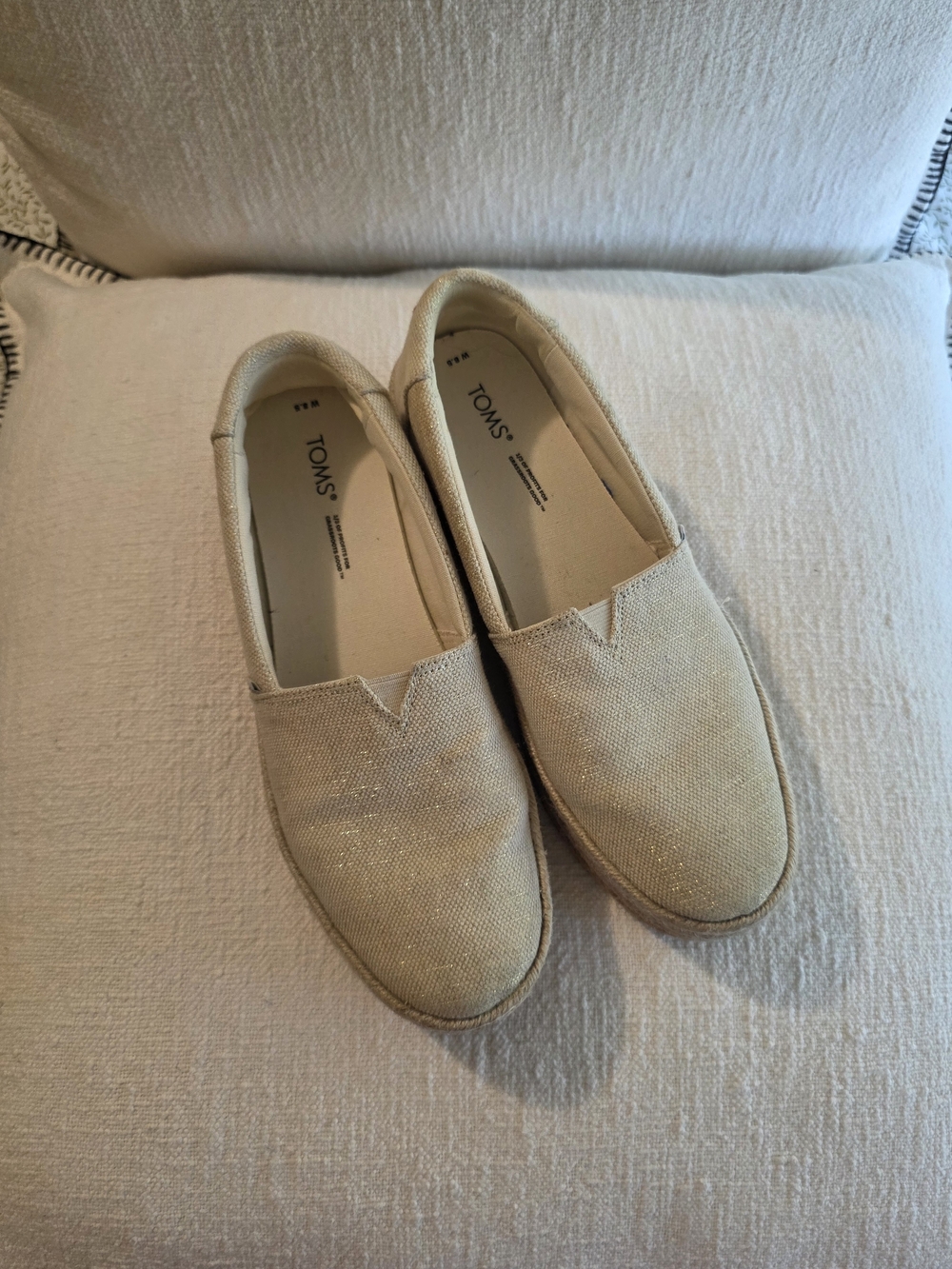Toms Sparkle Beige Canvas Slip-On Shoes